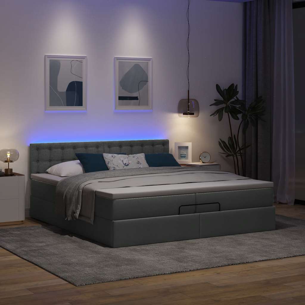 Cadre de lit ottoman avec matelas gris foncé 200x200cm tissu - XIOS