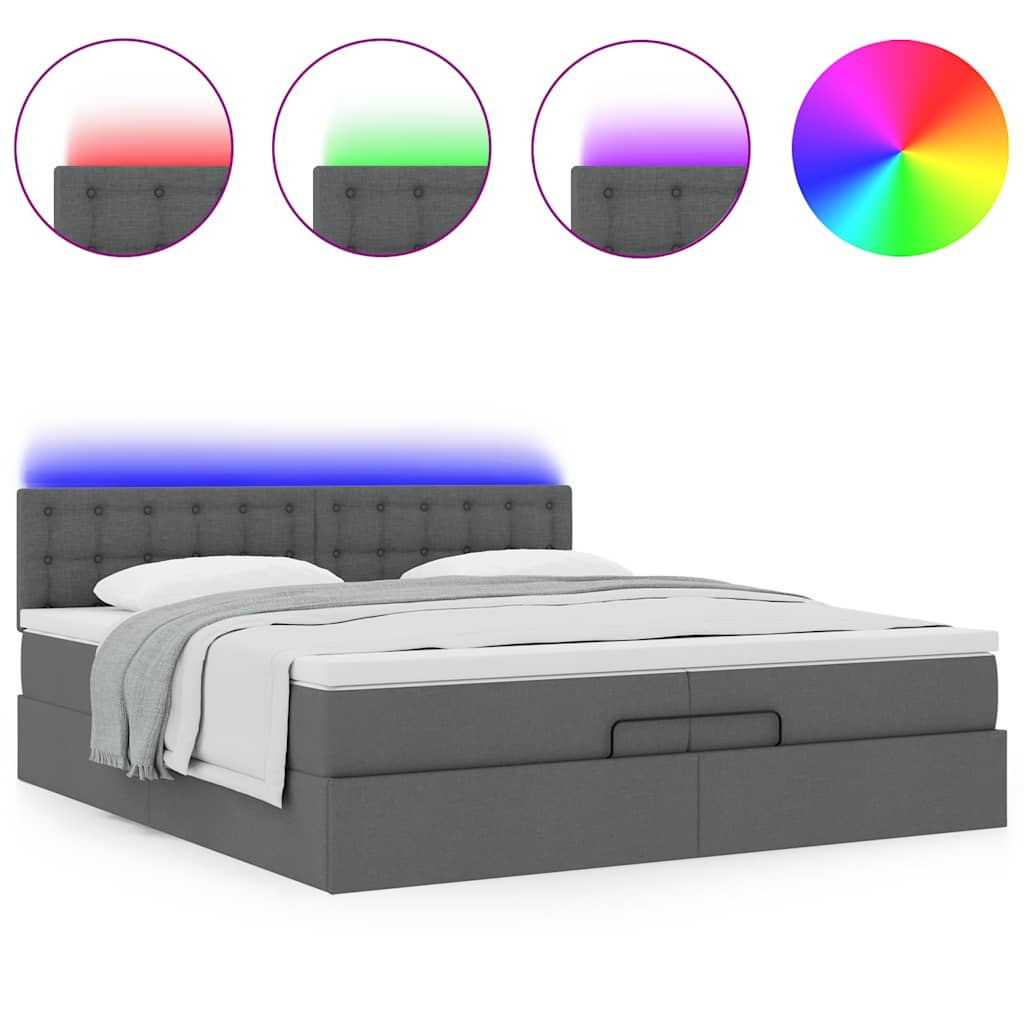 Cadre de lit ottoman avec matelas gris foncé 200x200cm tissu - XIOS