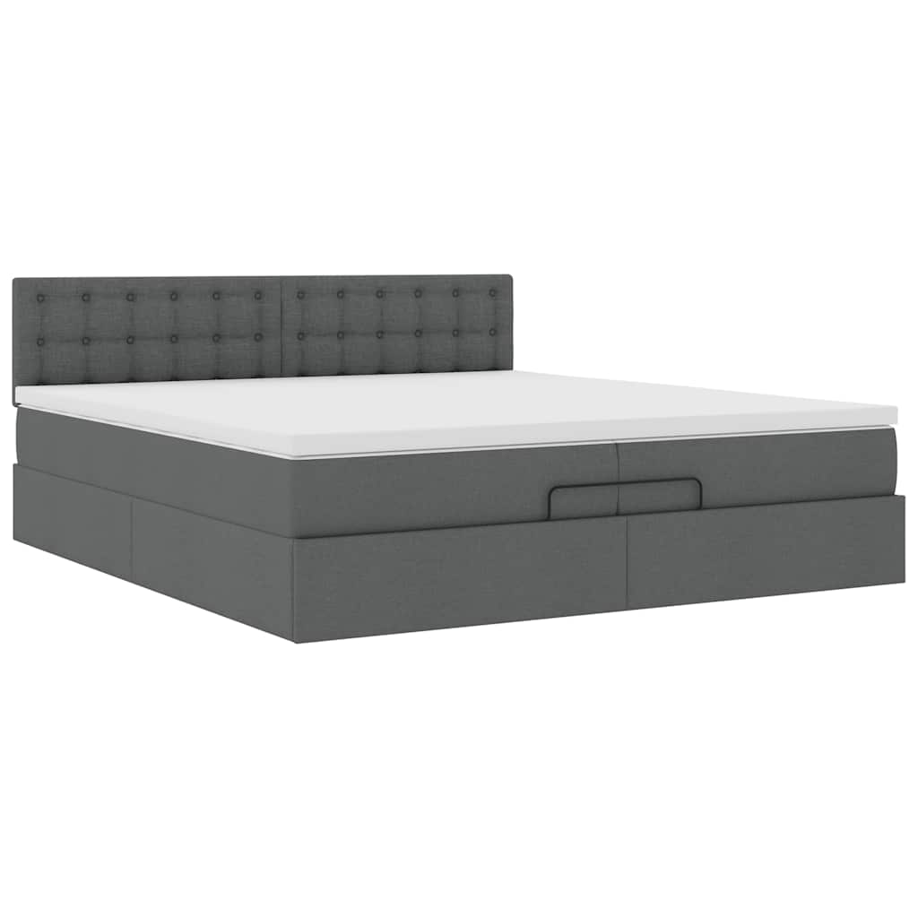 Cadre de lit ottoman avec matelas gris foncé 200x200cm tissu - XIOS