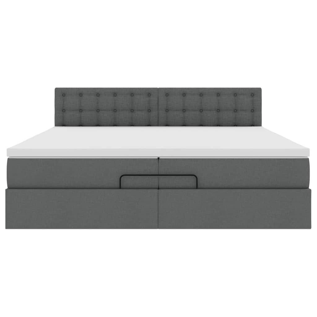 Cadre de lit ottoman avec matelas gris foncé 200x200cm tissu - XIOS