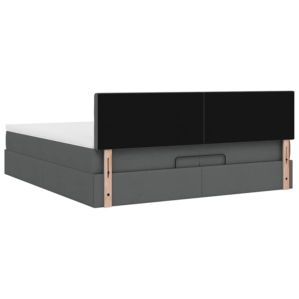 Cadre de lit ottoman avec matelas gris foncé 200x200cm tissu - XIOS