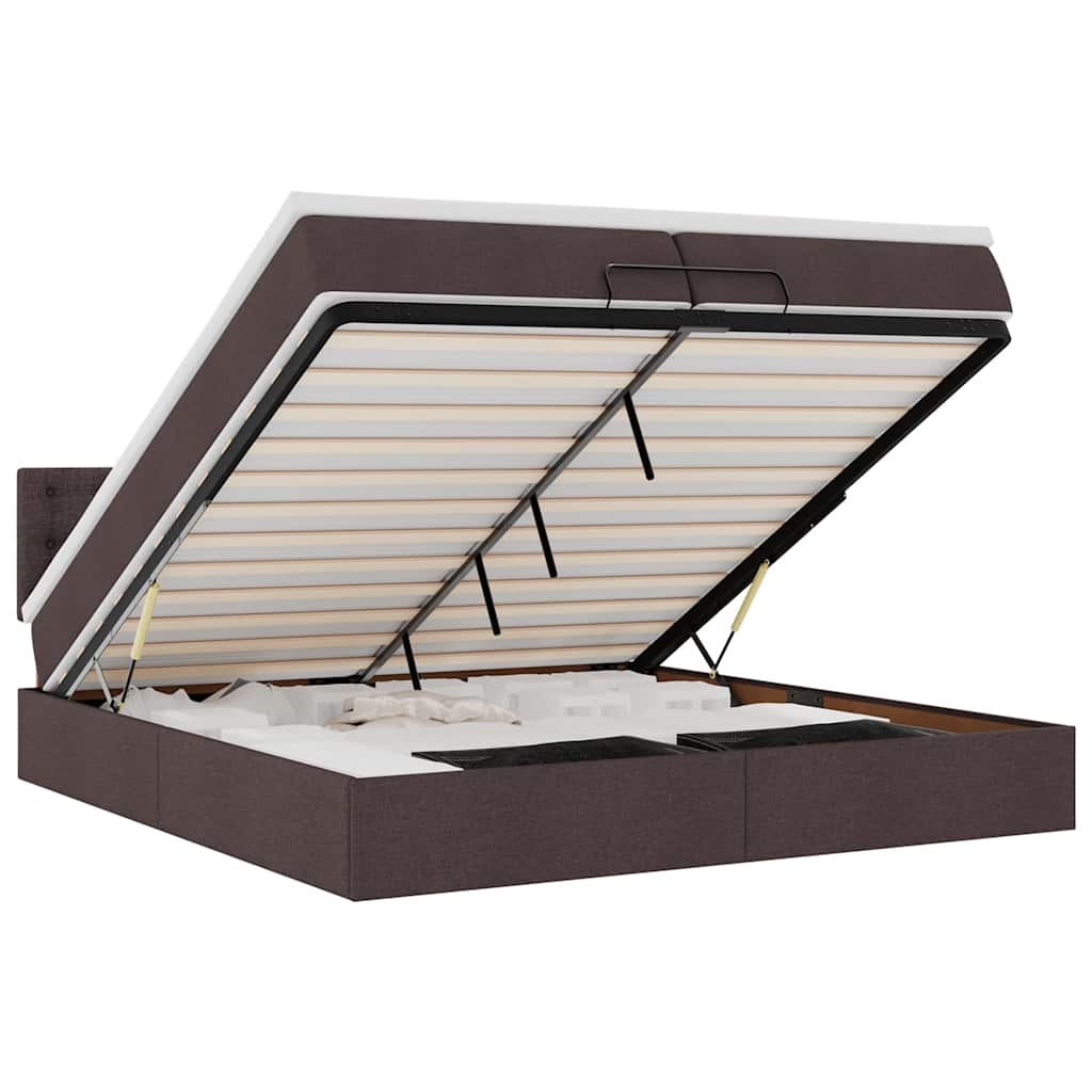 Cadre de lit ottoman avec matelas marron foncé 200x200 cm tissu - XIOS