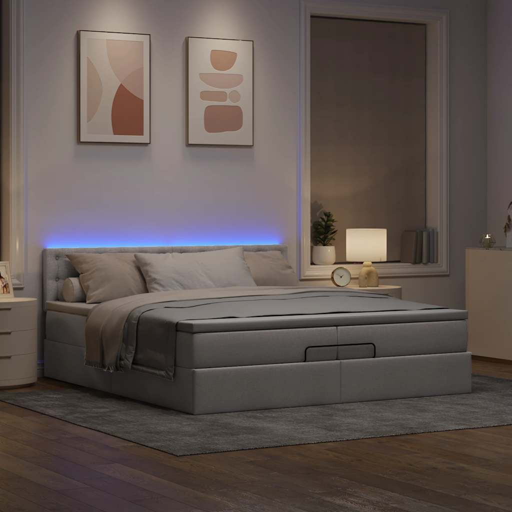 Cadre de lit ottoman avec matelas taupe 200x200cm tissu - XIOS