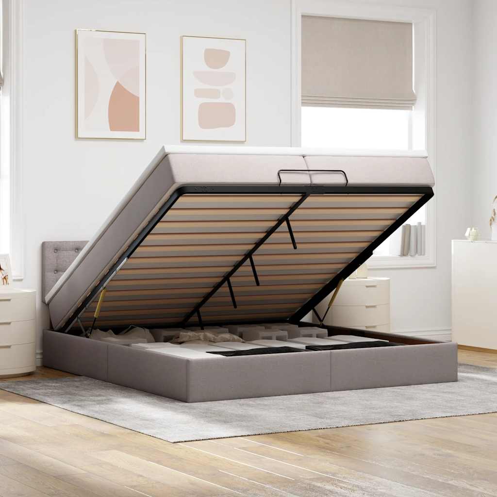 Cadre de lit ottoman avec matelas taupe 200x200cm tissu - XIOS