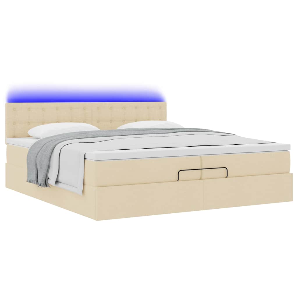 Cadre de lit ottoman avec matelas crème 200x200cm tissu - XIOS