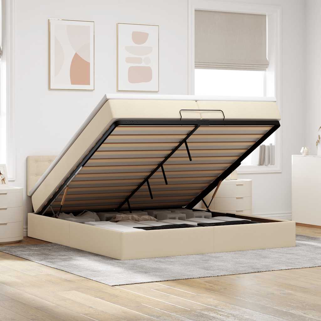 Cadre de lit ottoman avec matelas crème 200x200cm tissu - XIOS
