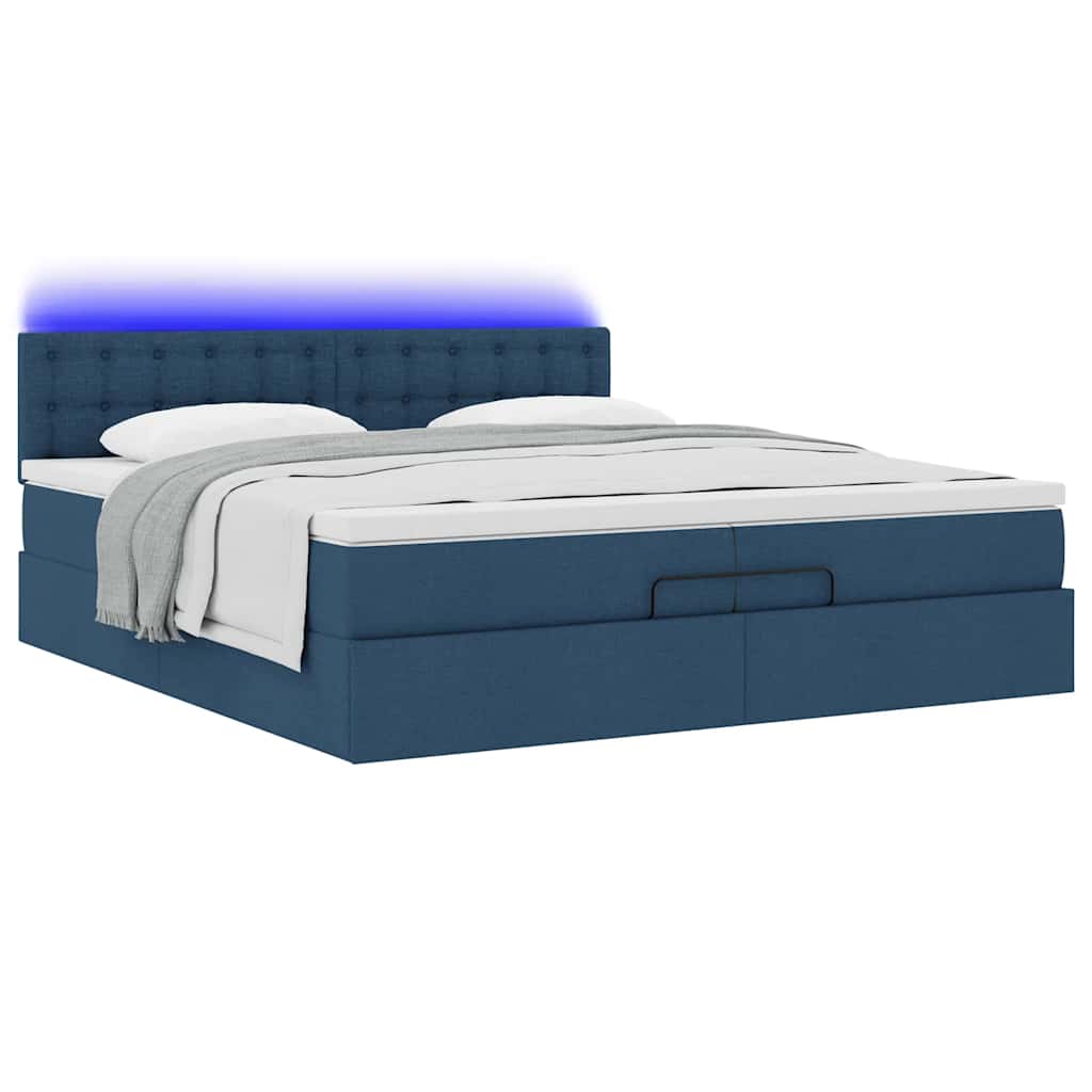 Cadre de lit ottoman avec matelas bleu 200x200cm tissu - XIOS