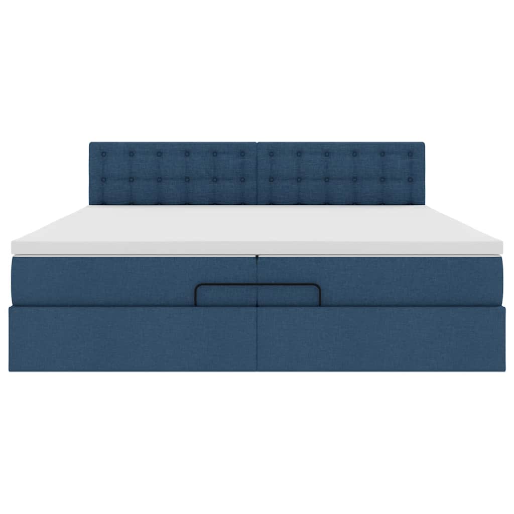 Cadre de lit ottoman avec matelas bleu 200x200cm tissu - XIOS