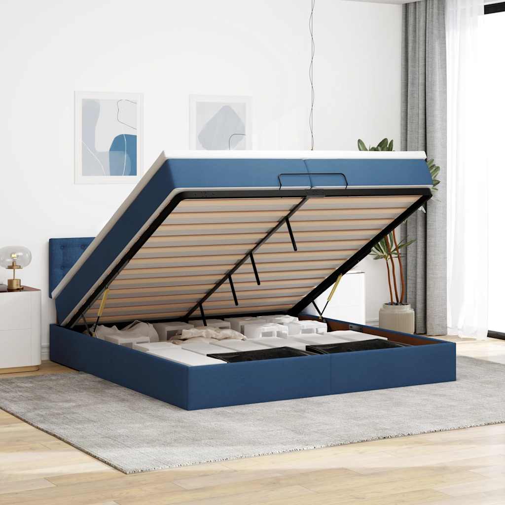 Cadre de lit ottoman avec matelas bleu 200x200cm tissu - XIOS