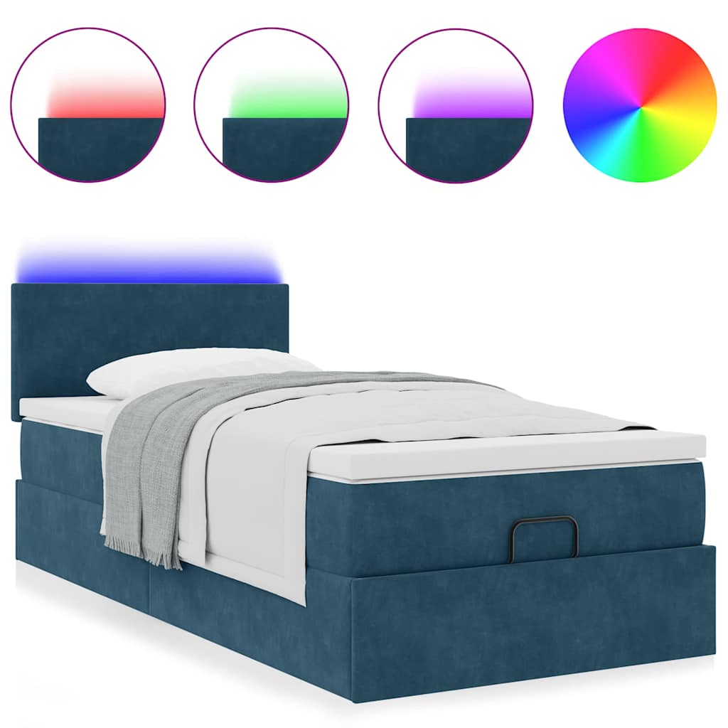 Lit ottoman avec matelas et LED bleu foncé 80x200cm velours - XIOS