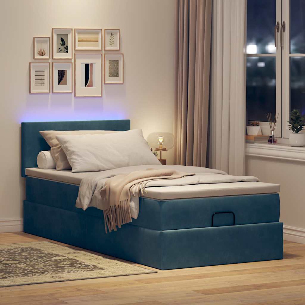 Cadre de lit ottoman avec matelas bleu foncé 90x190 cm velours - XIOS