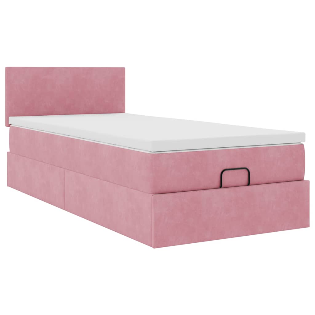 Cadre de lit ottoman avec matelas rose 90x200 cm velours - XIOS