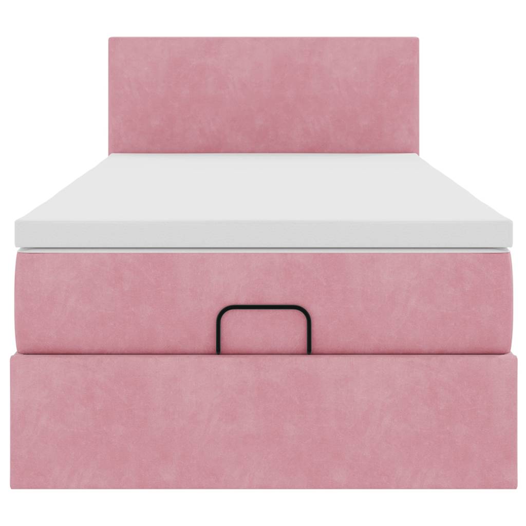 Cadre de lit ottoman avec matelas rose 90x200 cm velours - XIOS