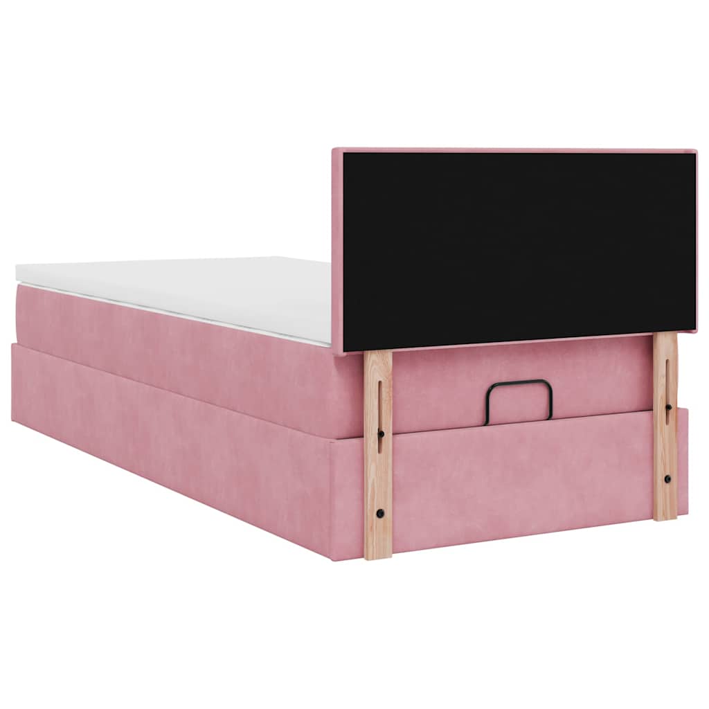Cadre de lit ottoman avec matelas rose 90x200 cm velours - XIOS
