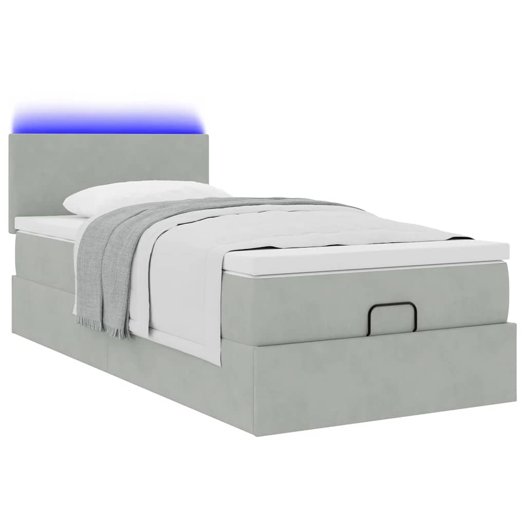Cadre de lit ottoman et matelas gris clair 100x200 cm velours - XIOS