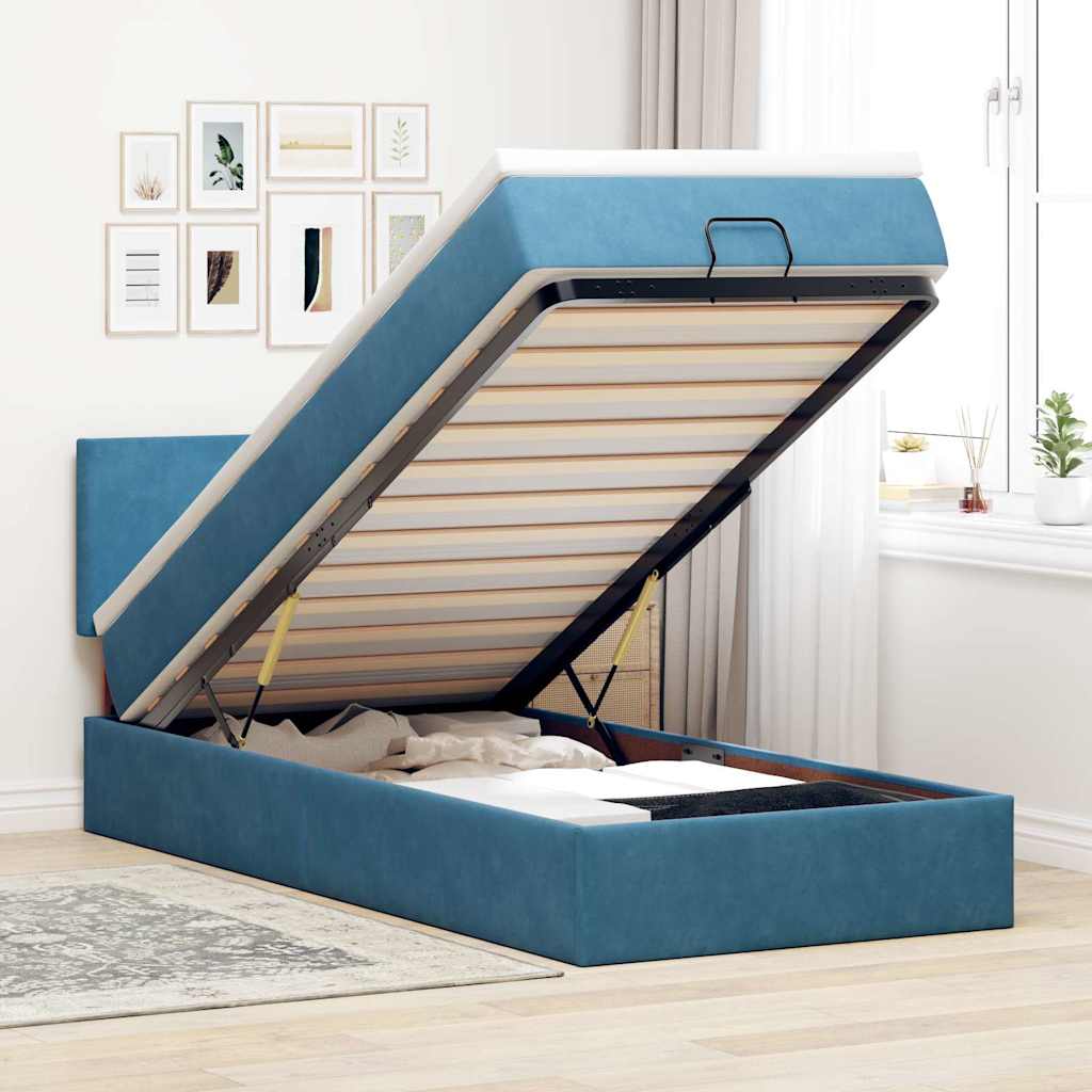 Cadre de lit ottoman avec matelas bleu foncé 100x200 cm velours - XIOS