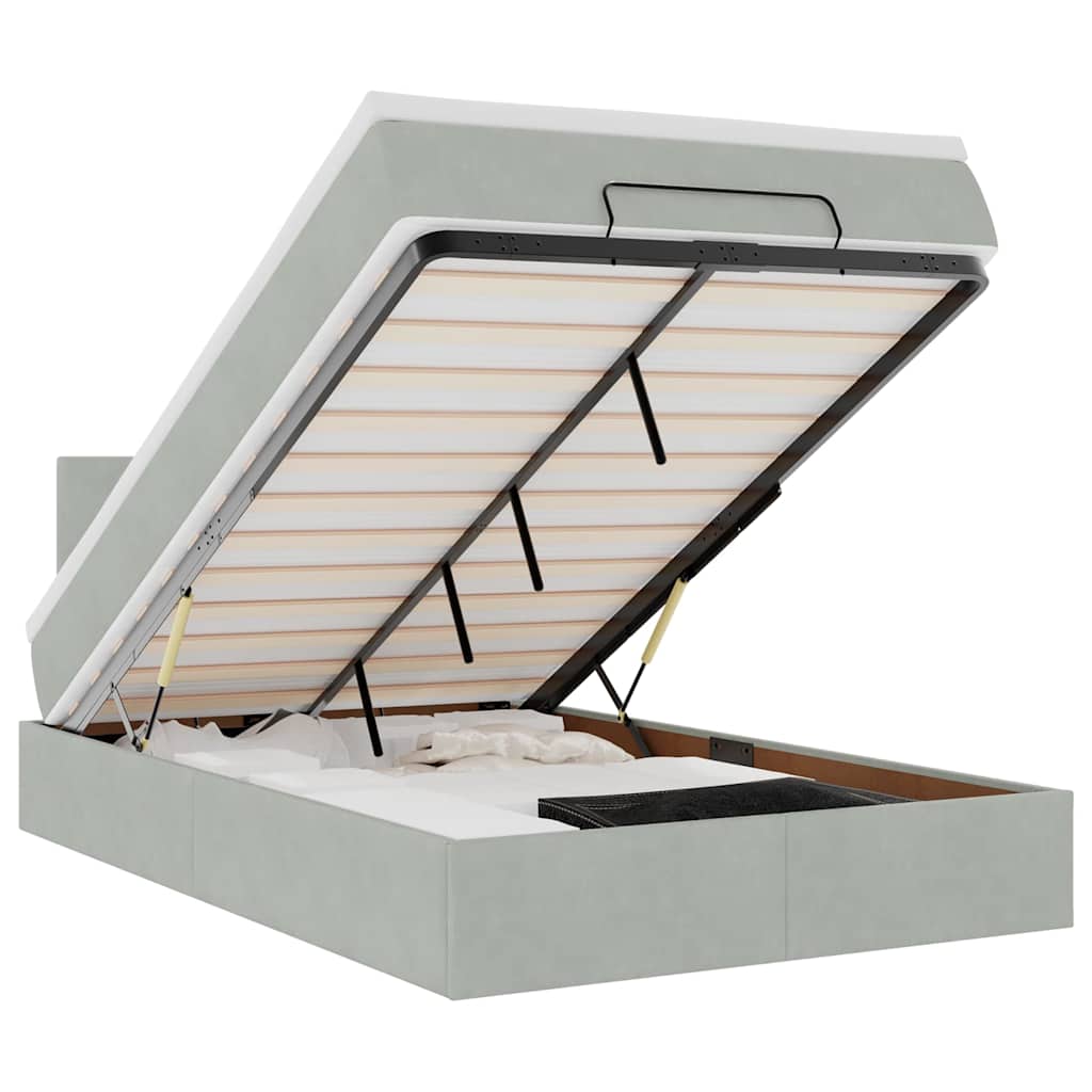 Lit ottoman avec matelas et LED gris clair 120x190cm velours - XIOS