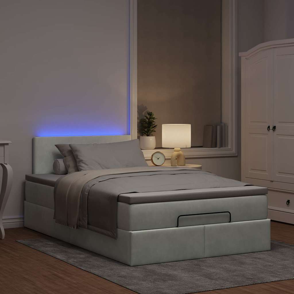 Lit ottoman avec matelas et LED gris clair 120x190cm velours - XIOS