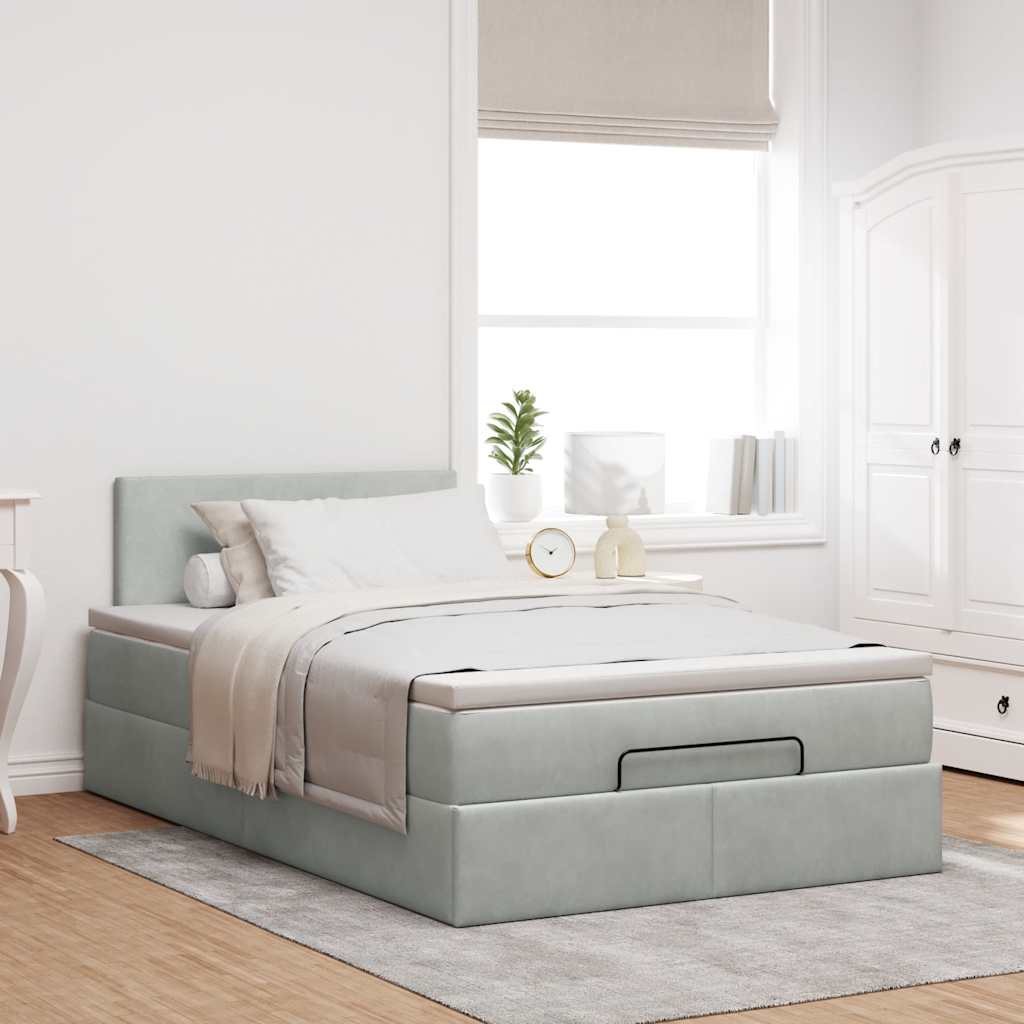 Lit ottoman avec matelas et LED gris clair 120x190cm velours - XIOS