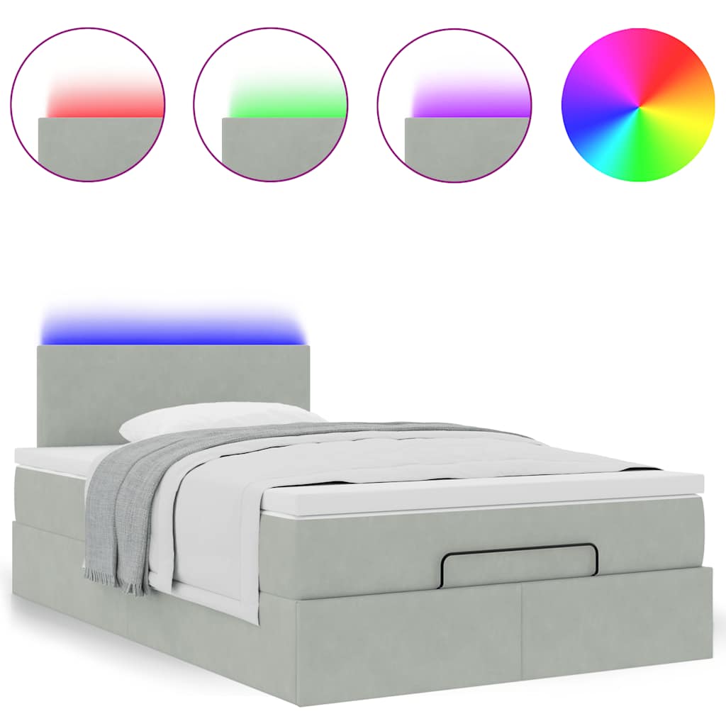 Lit ottoman avec matelas et LED gris clair 120x190cm velours - XIOS