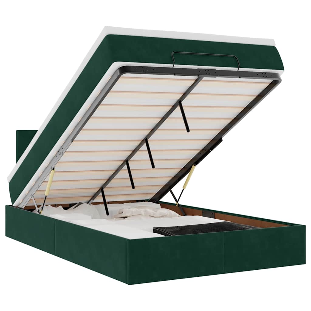 Lit ottoman avec matelas et LED vert foncé 90x200cm velours - XIOS