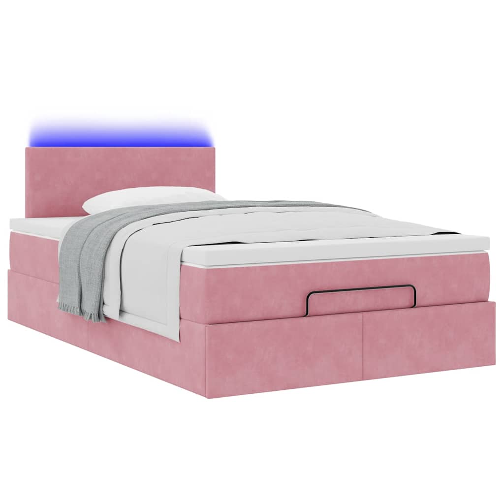 Lit ottoman avec matelas et LED rose 120x190 cm velours - XIOS