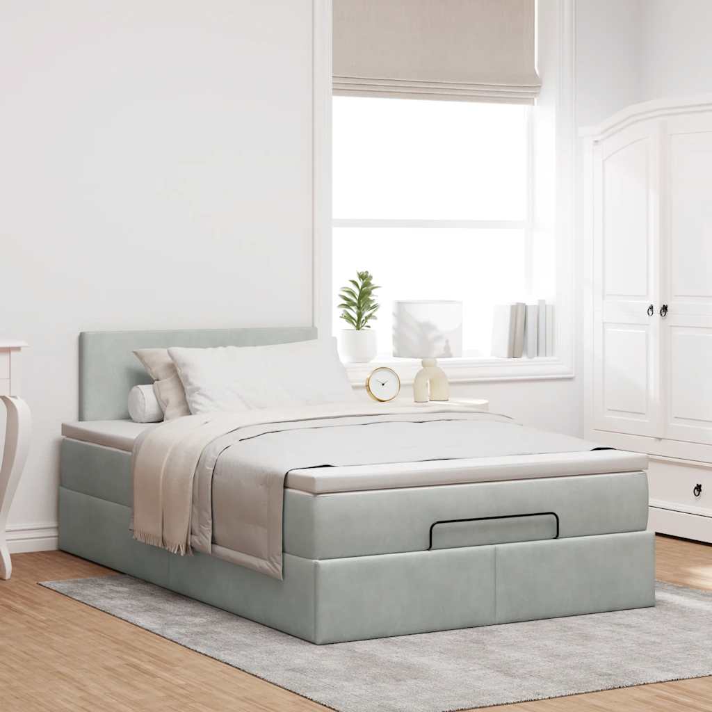 Cadre de lit ottoman et matelas gris clair 120x200 cm velours - XIOS