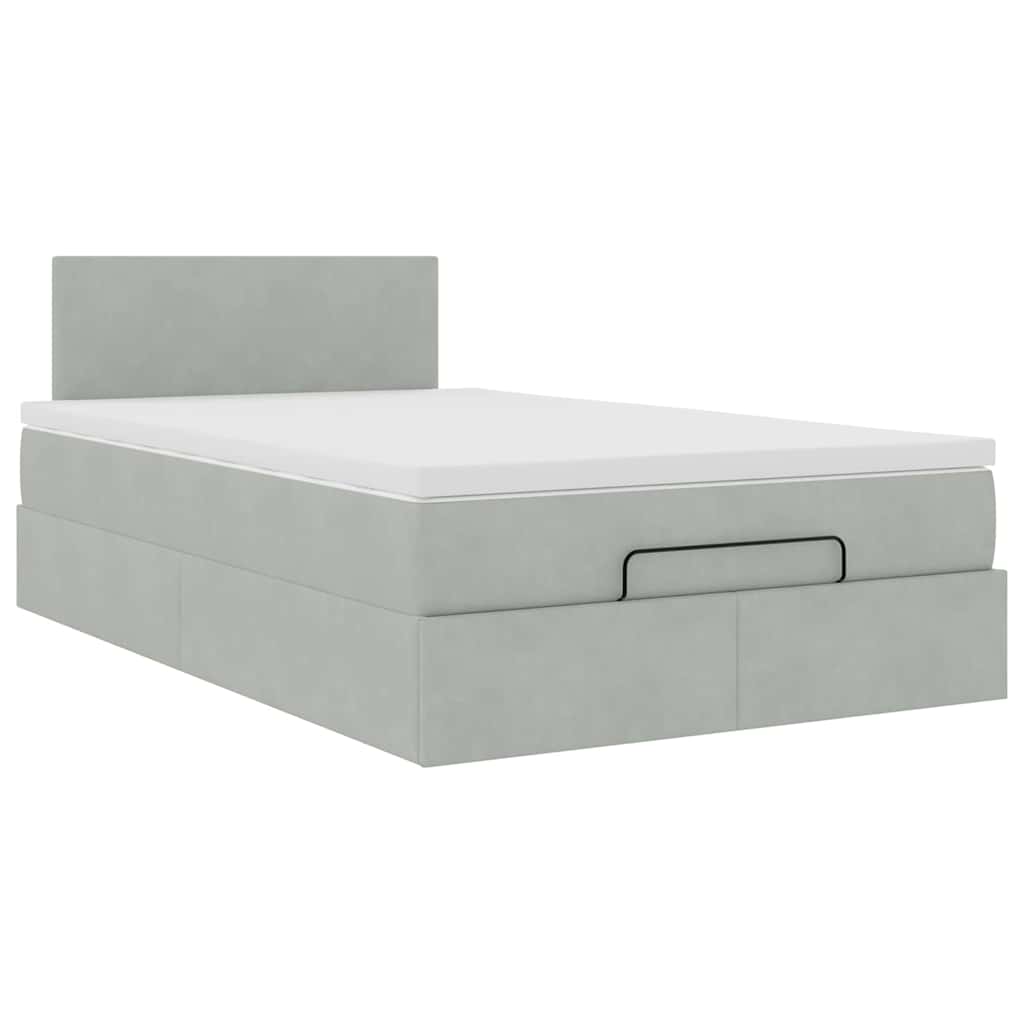 Cadre de lit ottoman et matelas gris clair 120x200 cm velours - XIOS
