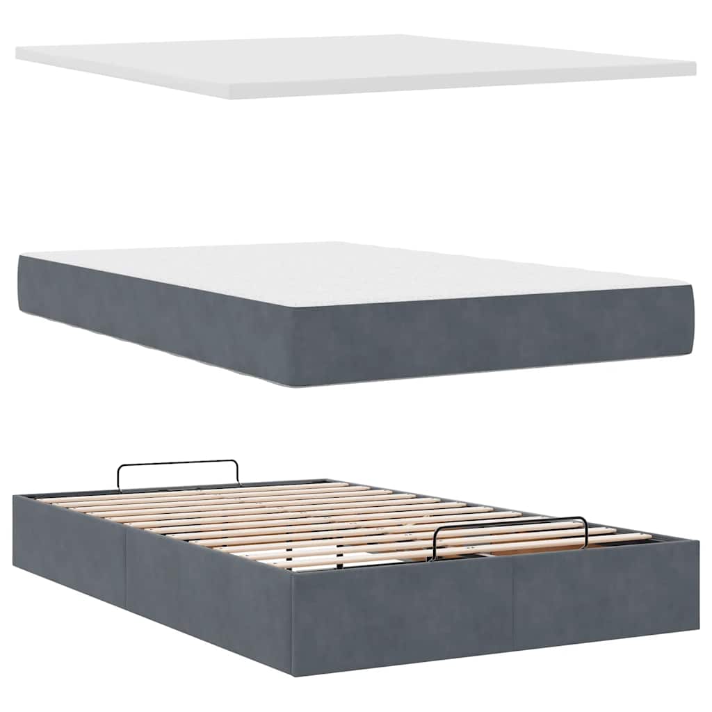 Cadre de lit ottoman et matelas gris foncé 120x200 cm velours - XIOS