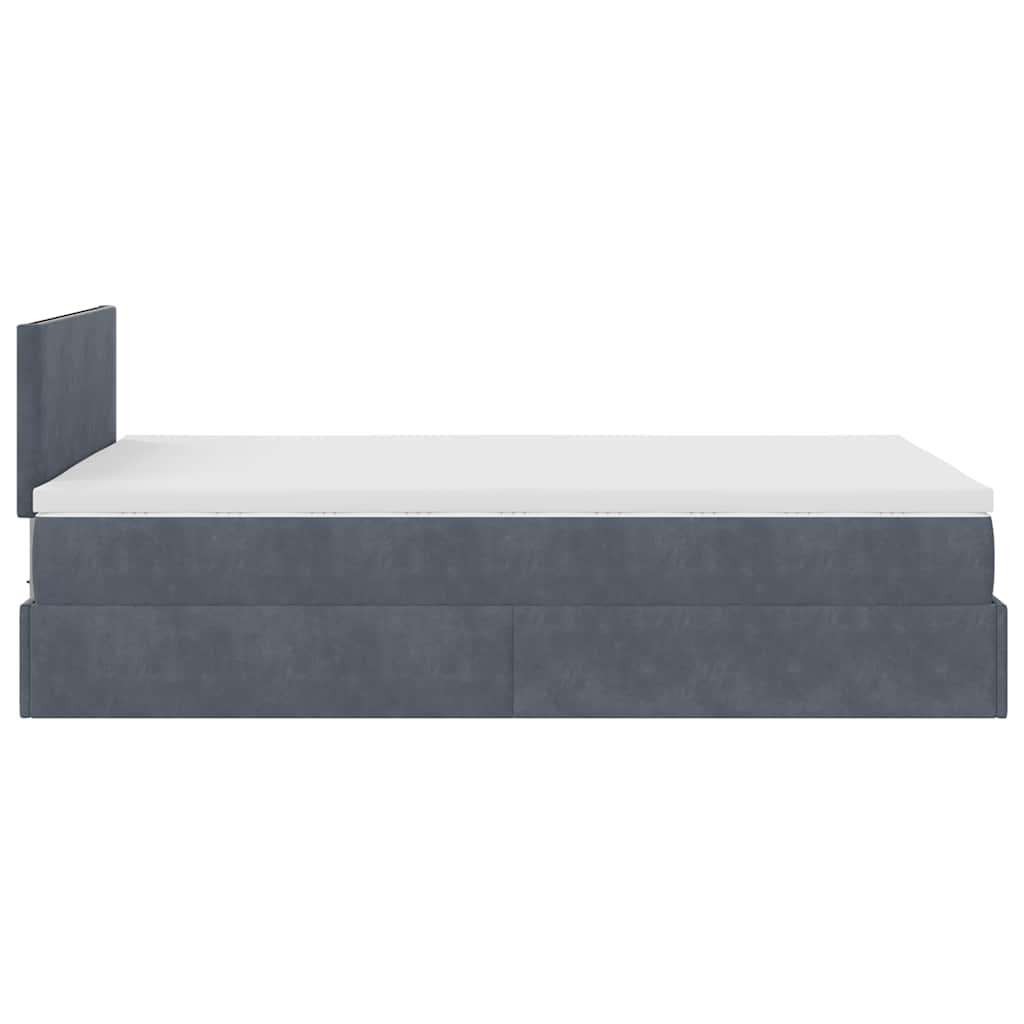 Cadre de lit ottoman et matelas gris foncé 120x200 cm velours - XIOS