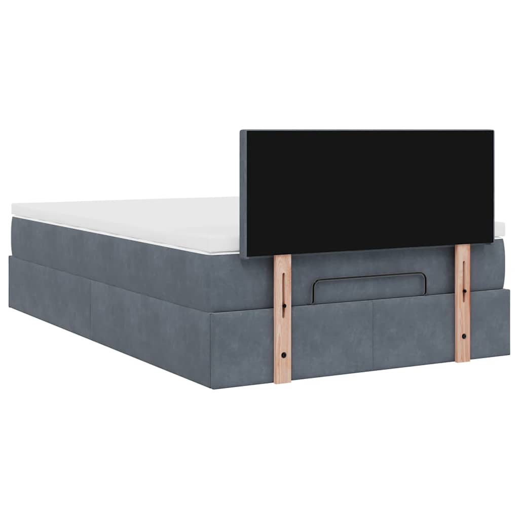 Cadre de lit ottoman et matelas gris foncé 120x200 cm velours - XIOS