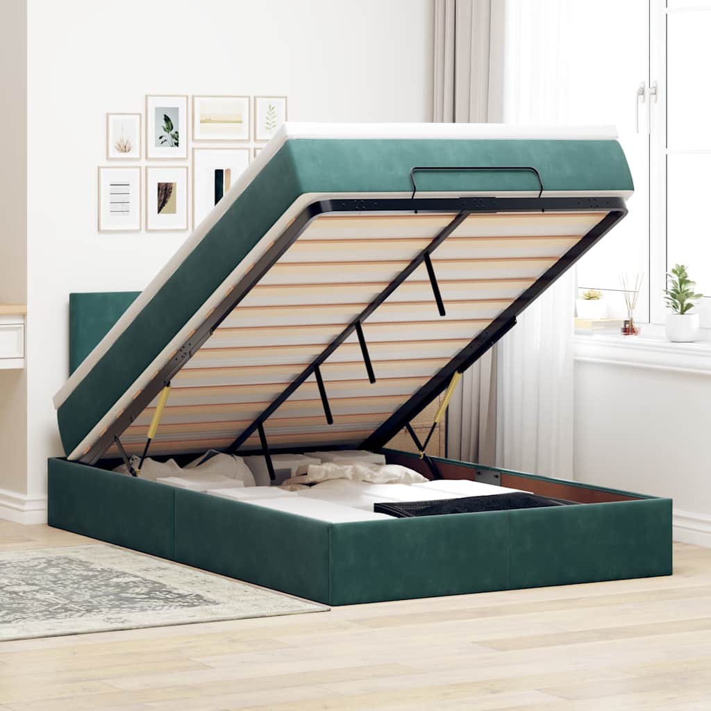 Cadre de lit ottoman avec matelas vert foncé 120x200 cm velours - XIOS