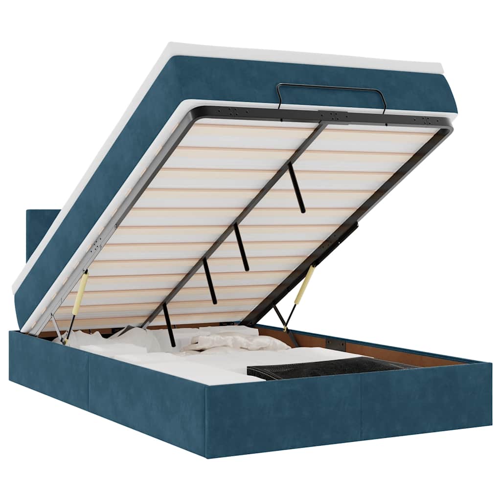 Cadre de lit ottoman avec matelas bleu foncé 120x200 cm velours - XIOS