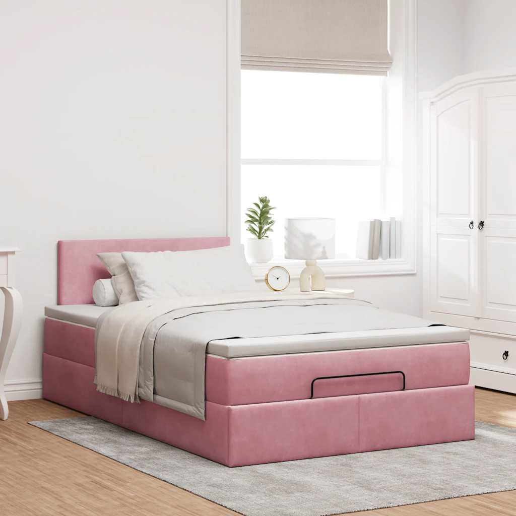 Cadre de lit ottoman avec matelas rose 120x200 cm velours - XIOS