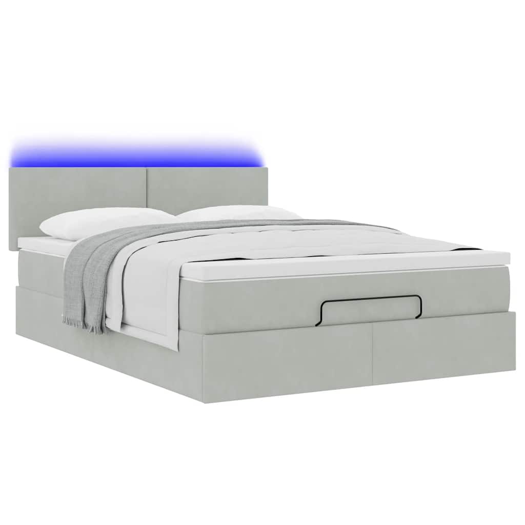 Cadre de lit ottoman et matelas gris clair 140x190 velours - XIOS