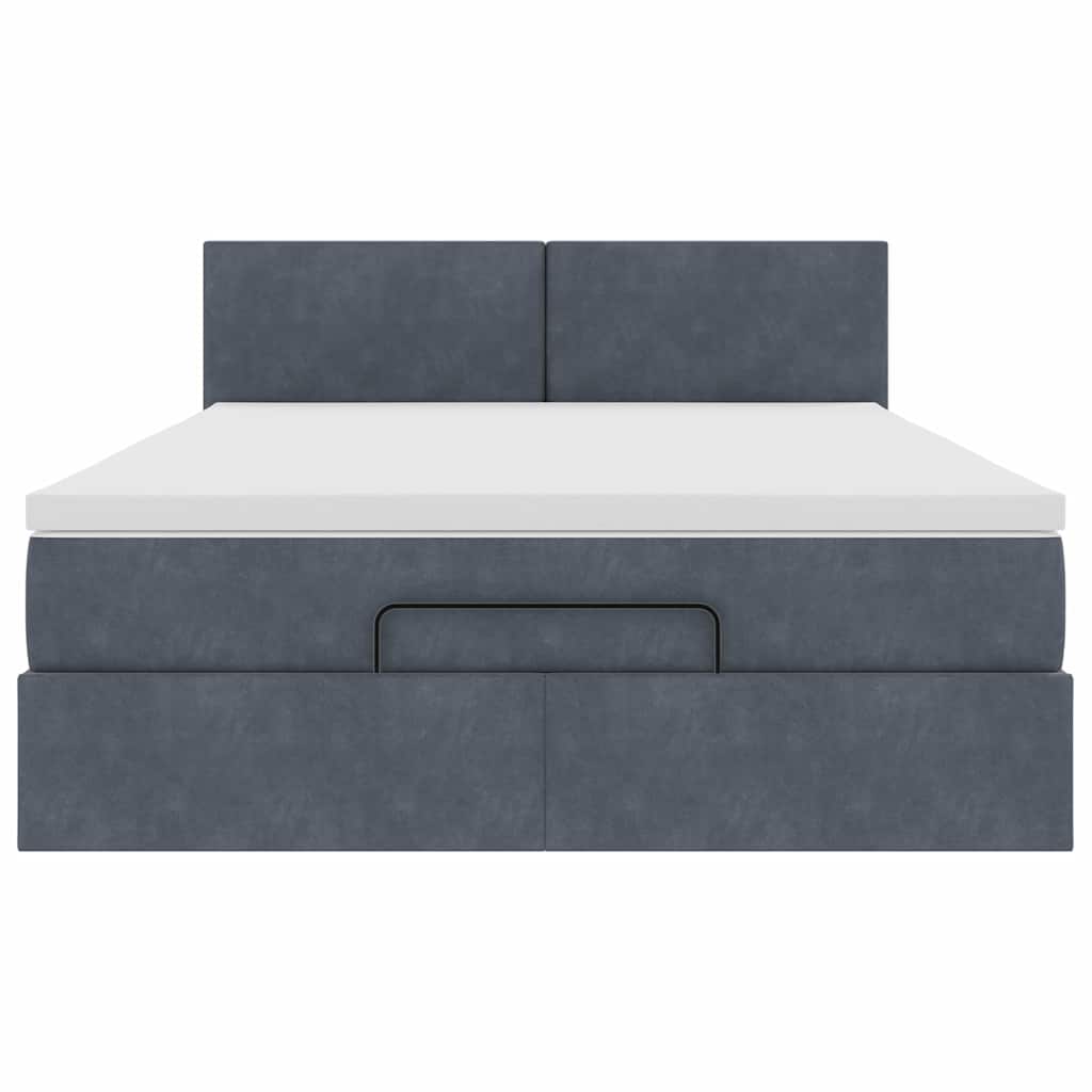 Cadre de lit ottoman avec matelas gris foncé 140x190 cm velours - XIOS