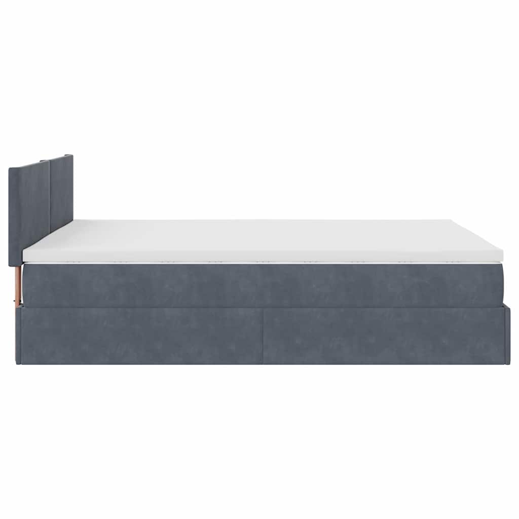 Cadre de lit ottoman avec matelas gris foncé 140x190 cm velours - XIOS