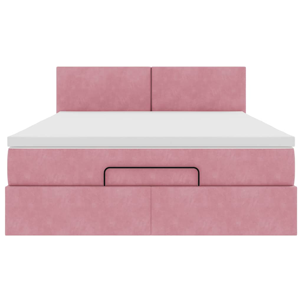 Cadre de lit ottoman avec matelas rose 140x190 cm velours - XIOS