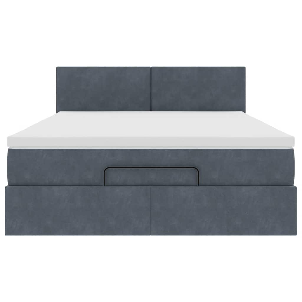 Cadre de lit ottoman avec matelas gris foncé 140x200 cm velours - XIOS