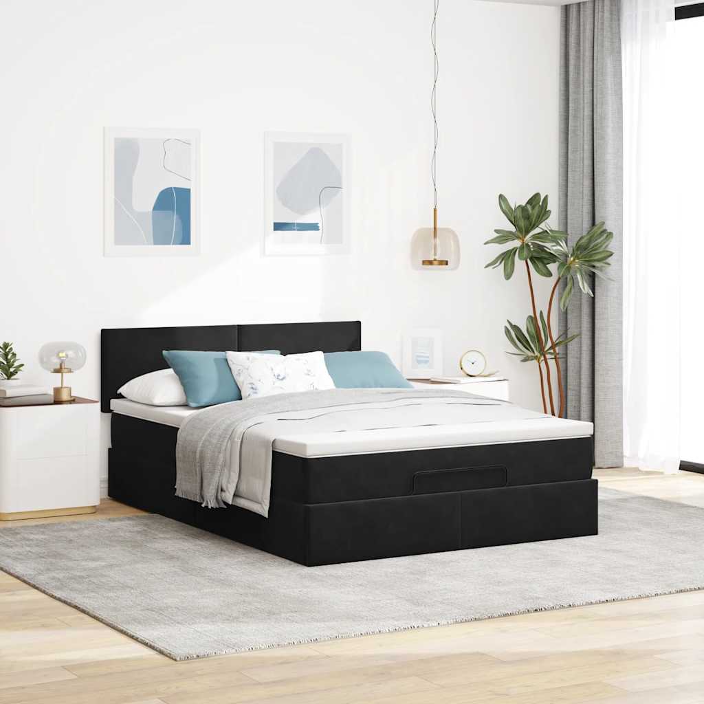 Cadre de lit ottoman avec matelas noir 140x200 cm velours - XIOS