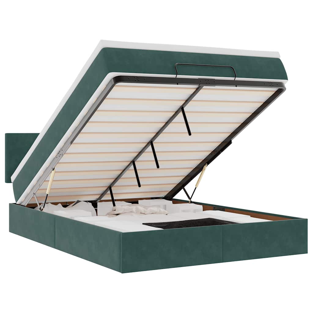 Cadre de lit ottoman avec matelas vert foncé 140x200 cm velours - XIOS