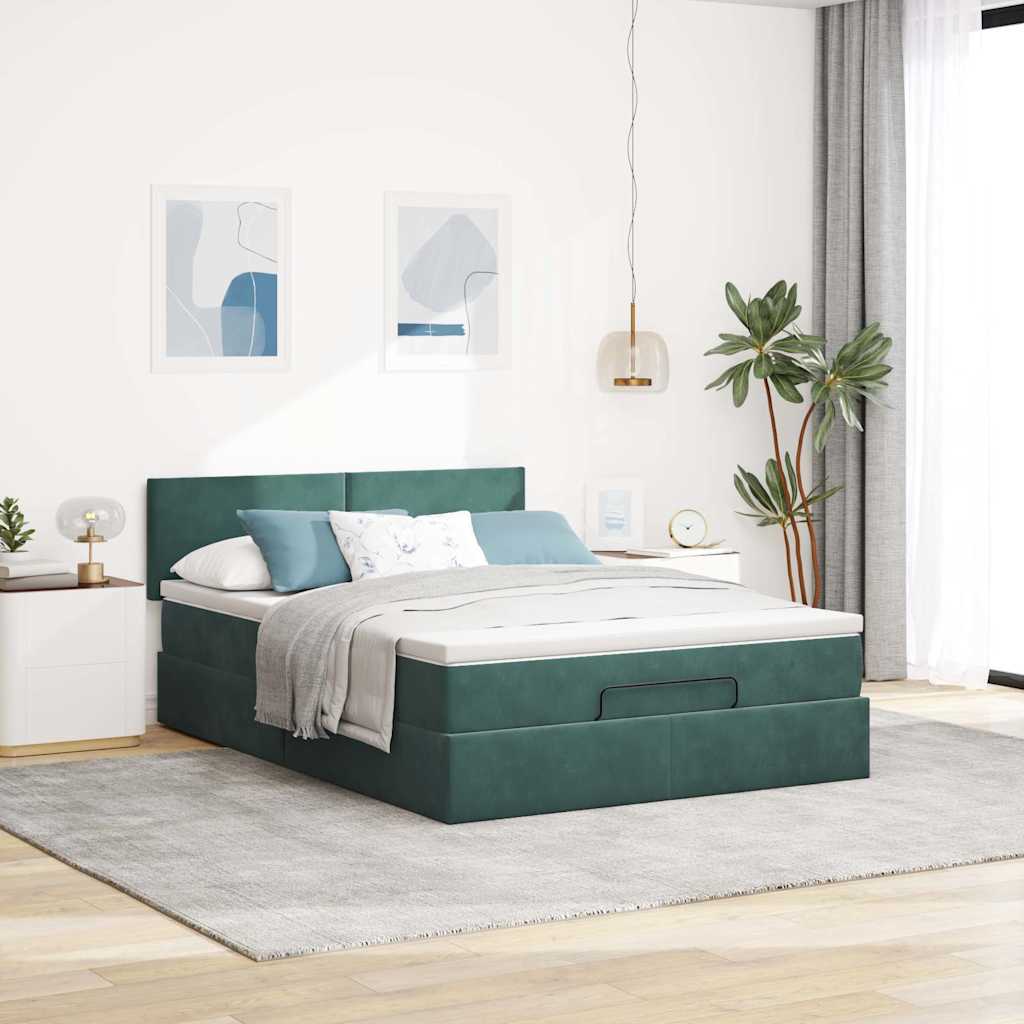 Cadre de lit ottoman avec matelas vert foncé 140x200 cm velours - XIOS