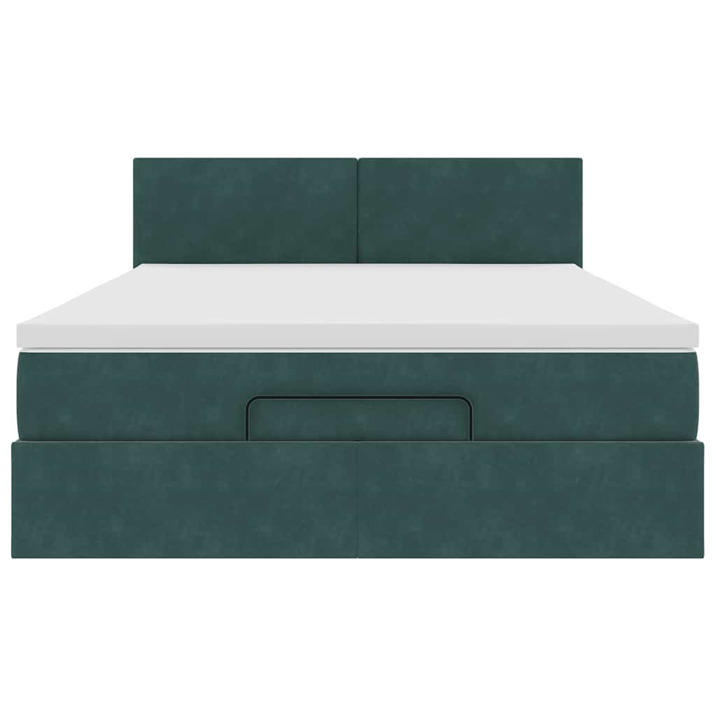 Cadre de lit ottoman avec matelas vert foncé 140x200 cm velours - XIOS