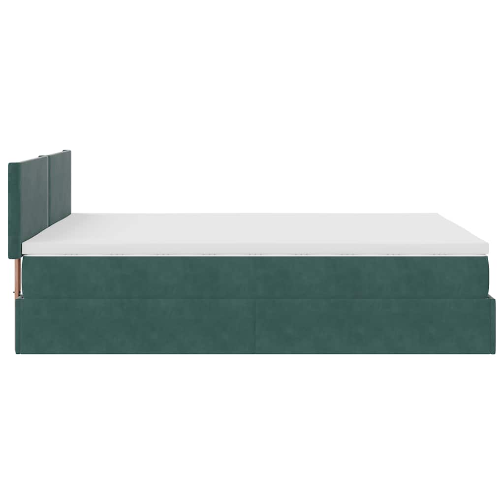 Cadre de lit ottoman avec matelas vert foncé 140x200 cm velours - XIOS