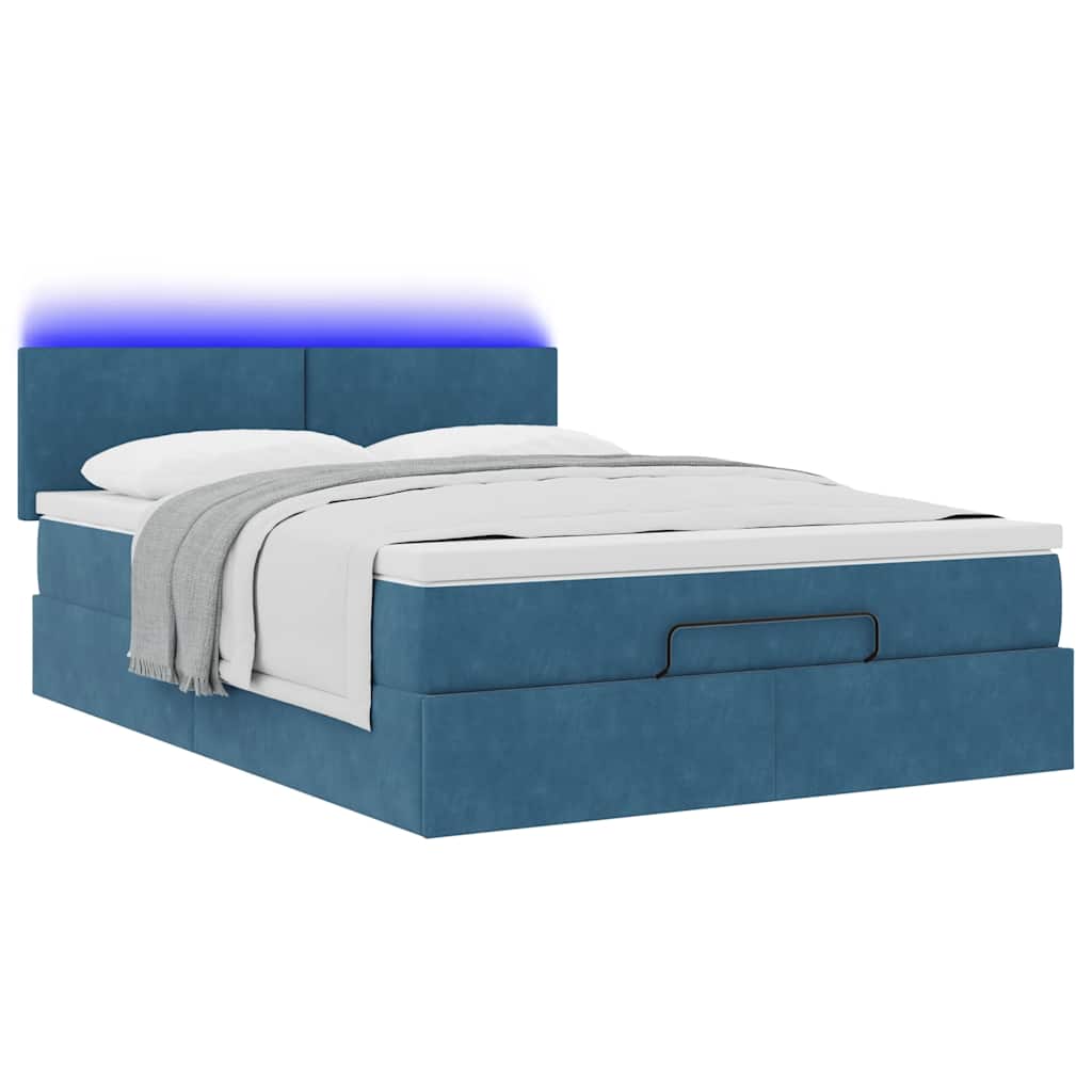 Cadre de lit ottoman avec matelas bleu foncé 140x200 cm velours - XIOS