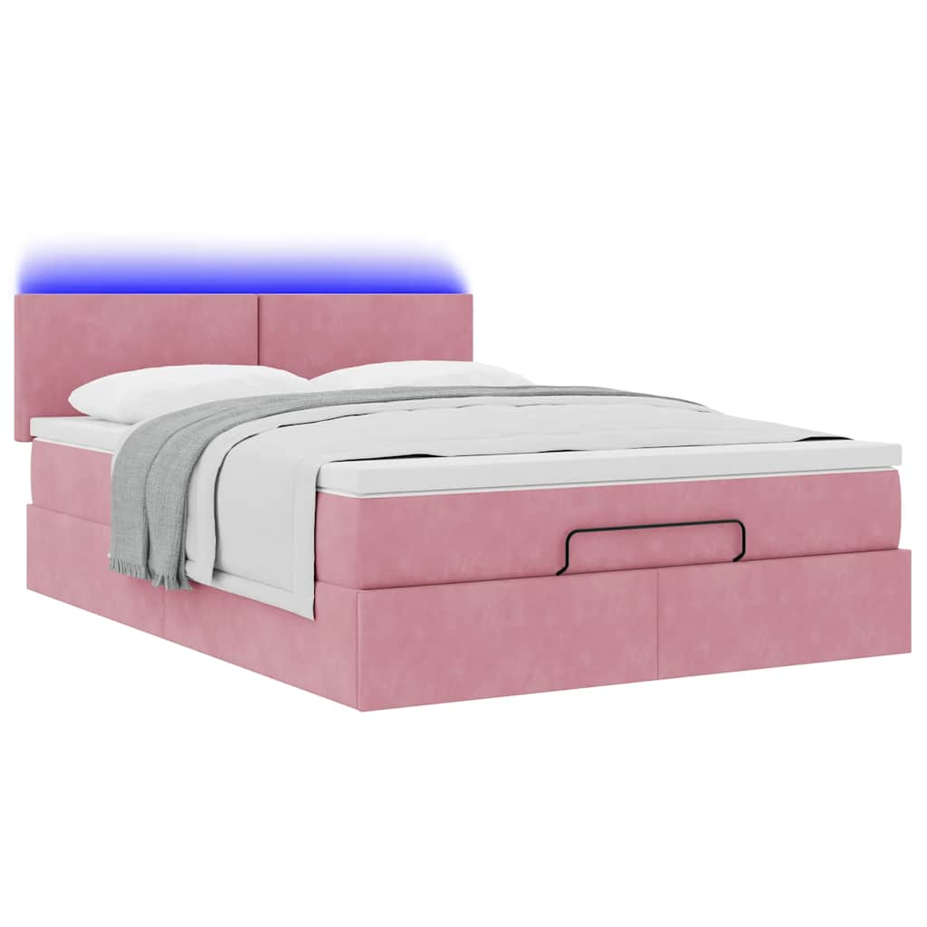Cadre de lit ottoman avec matelas rose 140x200 cm velours - XIOS