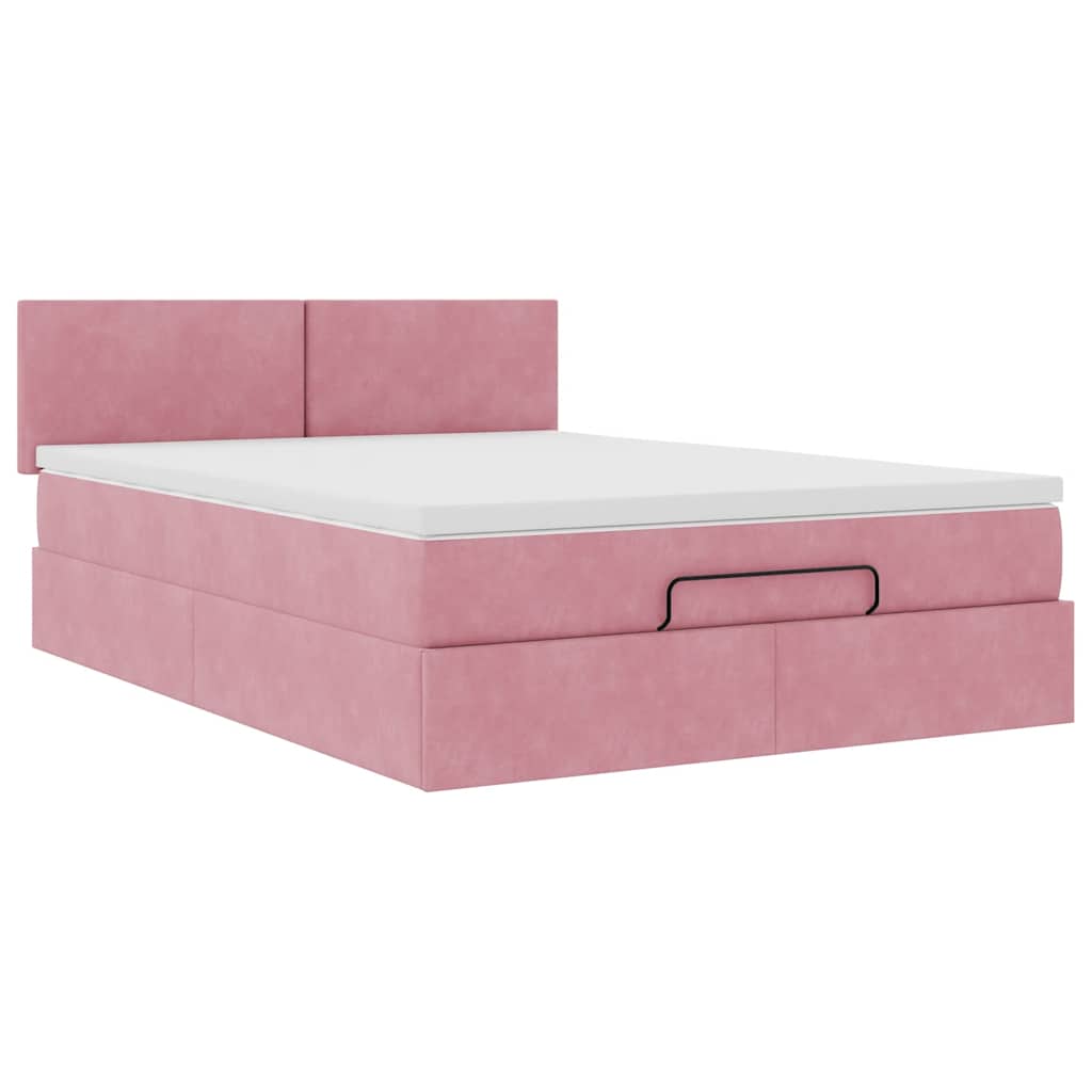 Cadre de lit ottoman avec matelas rose 140x200 cm velours - XIOS