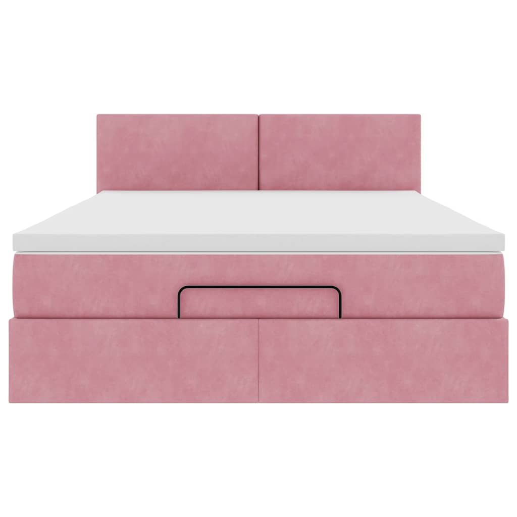 Cadre de lit ottoman avec matelas rose 140x200 cm velours - XIOS