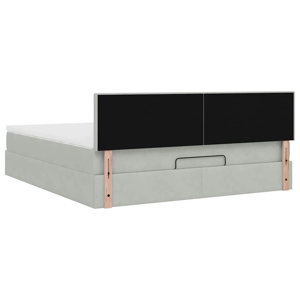Cadre de lit ottoman avec matelas gris clair 160x200 cm velours - XIOS