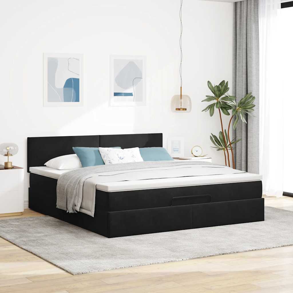 Cadre de lit ottoman avec matelas noir 160x200 cm velours - XIOS